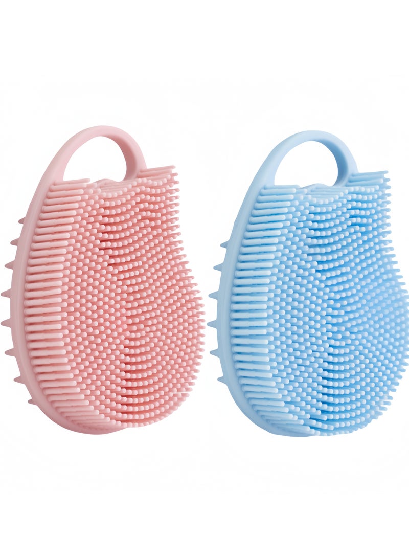 2Pcs Upgrade with hanging loop 2 in 1 Bath and Shampoo Brush, Silicone Body Scrubber for Use in Shower, Exfoliating Body Brush, Premium Silicone Loofah, Head Scrubber, Scalp Massager/Brush, Wet and Dry, Easy to Clean (Blue + Pink)  - Image 2