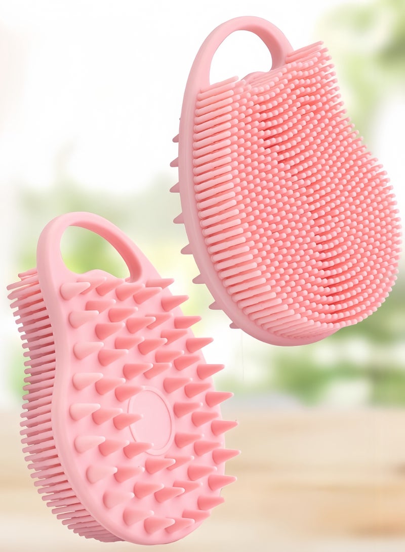 2Pcs Upgrade with hanging loop 2 in 1 Bath and Shampoo Brush, Silicone Body Scrubber for Use in Shower, Exfoliating Body Brush, Premium Silicone Loofah, Head Scrubber, Scalp Massager/Brush, Wet and Dry, Easy to Clean (Blue + Pink)  - Image 3