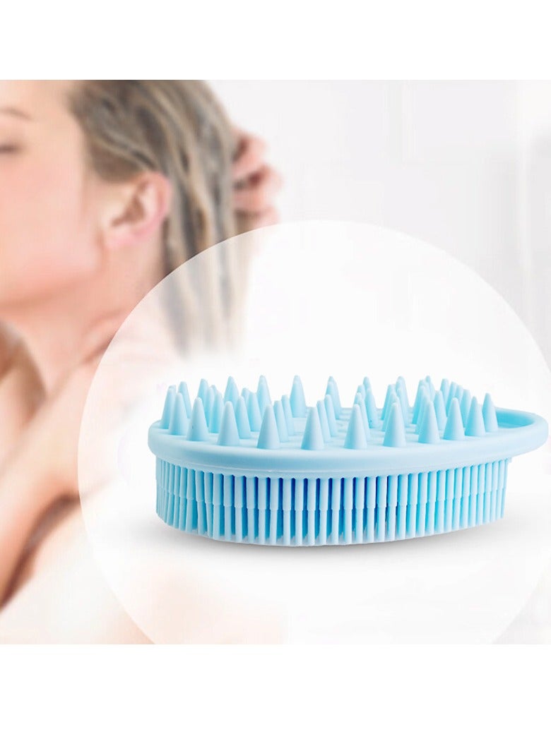 2Pcs Upgrade with hanging loop 2 in 1 Bath and Shampoo Brush, Silicone Body Scrubber for Use in Shower, Exfoliating Body Brush, Premium Silicone Loofah, Head Scrubber, Scalp Massager/Brush, Wet and Dry, Easy to Clean (Blue + Pink)  - Image 4