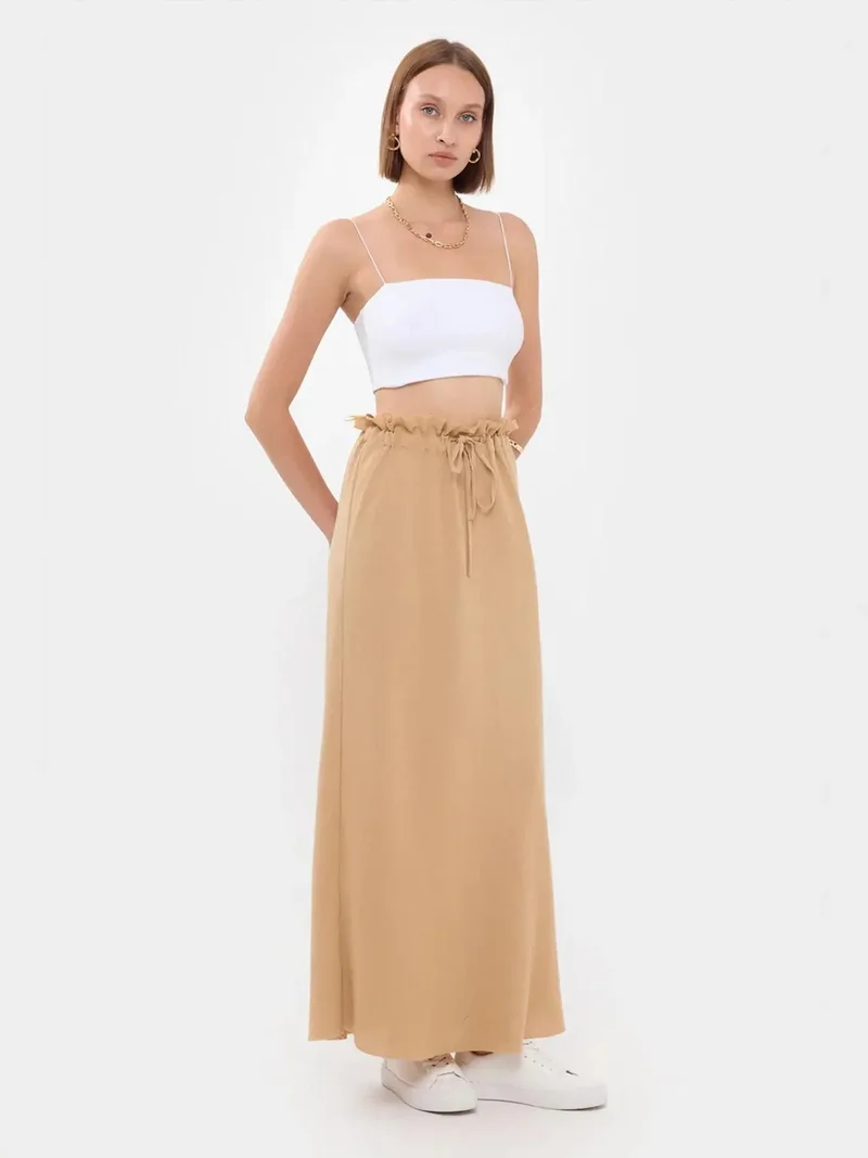 HICCUP High-Waist Maxi Skirt with Drawstring and Waist Detail