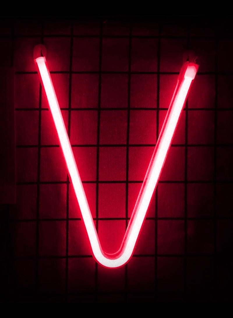 سلة حرف بإضاءة النيون باللون الأحمر الدافىء – V - Image 1