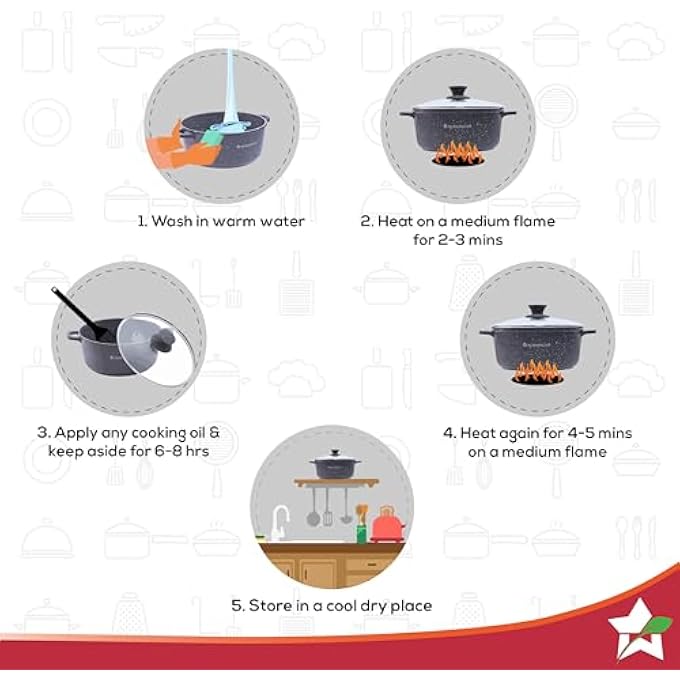 وندر شيف طقم طاجن جرانيت مصبوب، غير لاصق، 6 قطع مع أغطية، مقابض قاعية حثية، مقابض سوفتش من الألمنيوم العذراء بسماكة 35 مم، ضمان لمدة سنتين الأزرق - Image 5