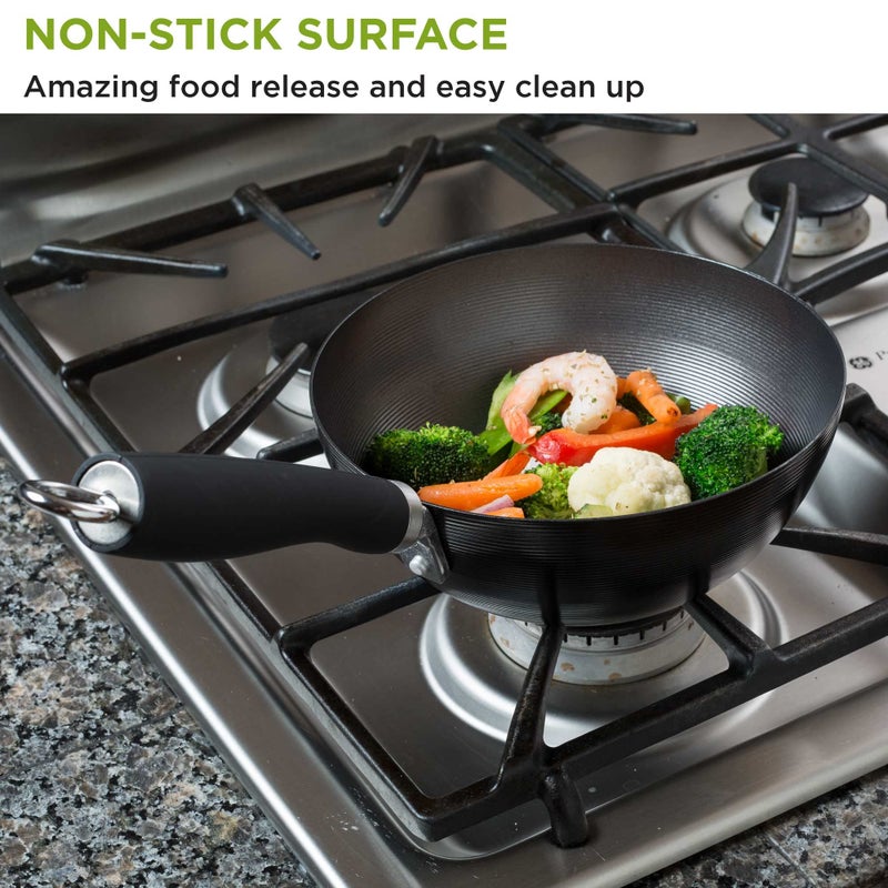 Ecolution Non-Stick Carbon Steel Wok with Soft Touch Riveted Handle, 8",Black - Image 4