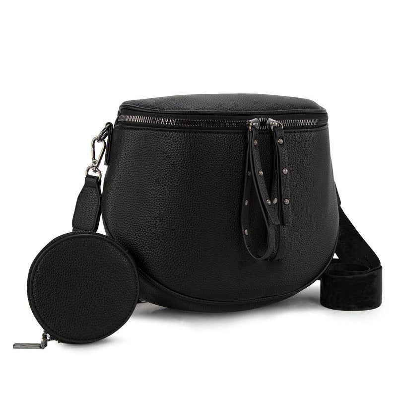 Retro Pebbled PU Saddle Cosmetic Toiletry Bag with Zipper and Shoulder Strap, Solid Color, Unisex - Image 1