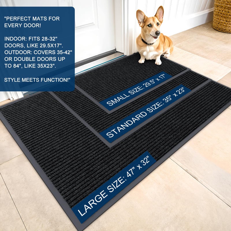 OLANLY Front Door Mat Indoor Outdoor Entrance, Waterproof Heavy Duty Doormat, Fade Resistant, Low Profile, Easy Clean Patio Porch Welcome Floor Mats for Entry, 35x23, Black - Image 2