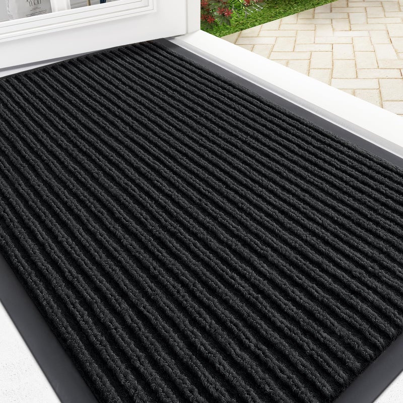 OLANLY Front Door Mat Indoor Outdoor Entrance, Waterproof Heavy Duty Doormat, Fade Resistant, Low Profile, Easy Clean Patio Porch Welcome Floor Mats for Entry, 35x23, Black - Image 1