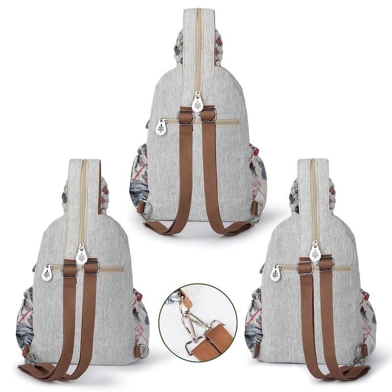 AULUDA Ladys Convertible Sling Bag, Hand Craft Artisan Purse, Beautiful Mushroom Canvas Premium Casual Day Mini Backpack for women - Image 5