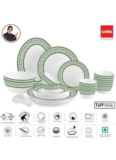 Cello Cello Opalware Solitaire Verde Dinner Set, 33 Pcs, Opal Glass White  - Image 2