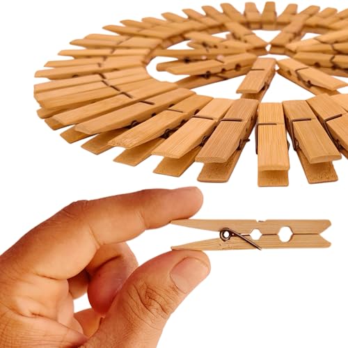 Vyaso 40-Pack Heavy-Duty Bamboo Cloth Clips 100% Natural Wood with Rust-Resistant Spring Strong Grip Multipurpose Pegs for Laundry, Crafts & Decoration - Image 1