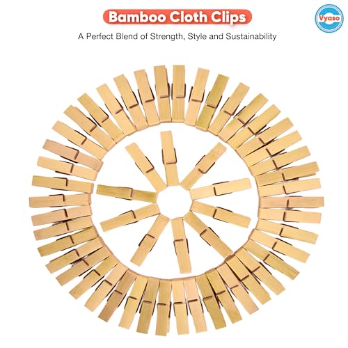 Vyaso 40-Pack Heavy-Duty Bamboo Cloth Clips 100% Natural Wood with Rust-Resistant Spring Strong Grip Multipurpose Pegs for Laundry, Crafts & Decoration - Image 4