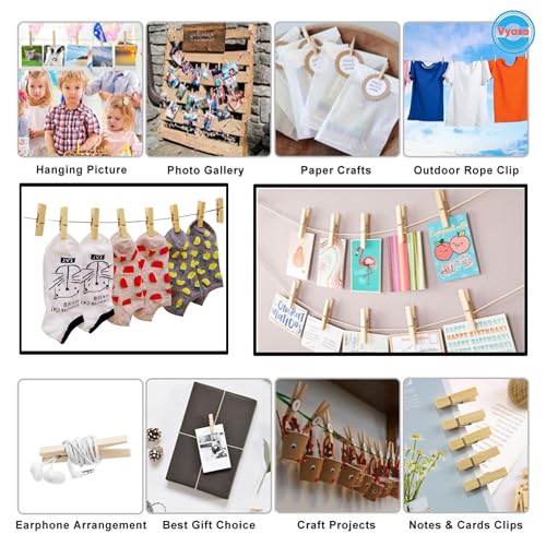 Vyaso 40-Pack Heavy-Duty Bamboo Cloth Clips 100% Natural Wood with Rust-Resistant Spring Strong Grip Multipurpose Pegs for Laundry, Crafts & Decoration - Image 5