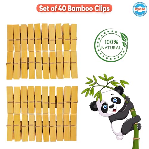 Vyaso 40-Pack Heavy-Duty Bamboo Cloth Clips 100% Natural Wood with Rust-Resistant Spring Strong Grip Multipurpose Pegs for Laundry, Crafts & Decoration - Image 3