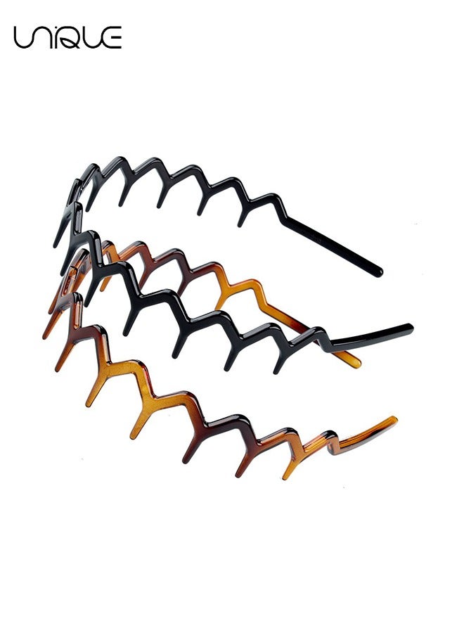 Unique 2 Pcs Headbands - Plastic Shark Tooh Hairbands for Women and Girls - Black and Brown Non-slip Comb Headbands for Sports, Work - Image 3