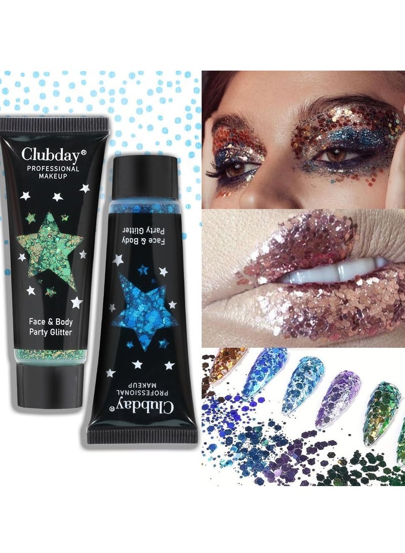 8 PCS Face  Body Glitter Gel Set - Mermaid Flakes Chunky Sequins for Eyes, Lips, Hair, Nails, 30ml - Festival Chunky Glitter Accessory - Image 4
