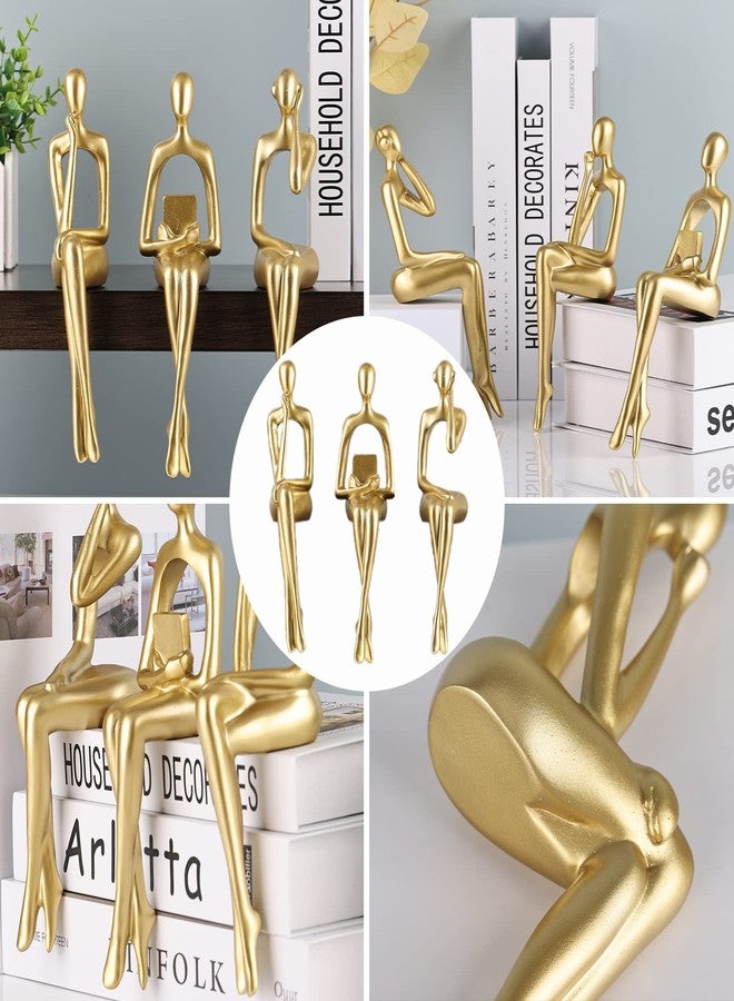 SHENGTIAN Reading Woman Statue, Resin Sculpture Set in Gold for Bookcase, Decorative Figures Trio, Book Lovers Decoration, Living Room Ornaments (Gold) - Image 4