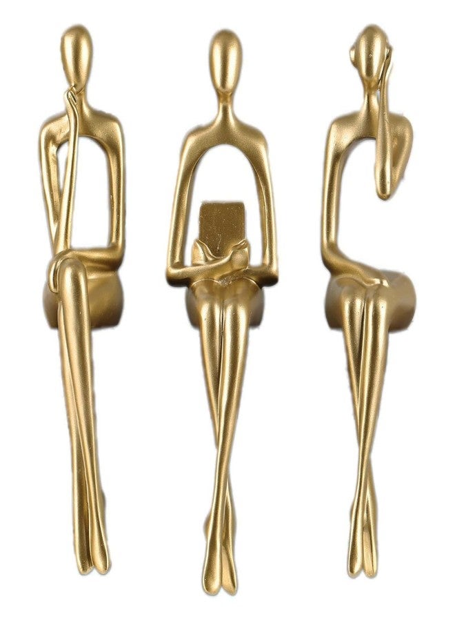 SHENGTIAN Reading Woman Statue, Resin Sculpture Set in Gold for Bookcase, Decorative Figures Trio, Book Lovers Decoration, Living Room Ornaments (Gold) - Image 1