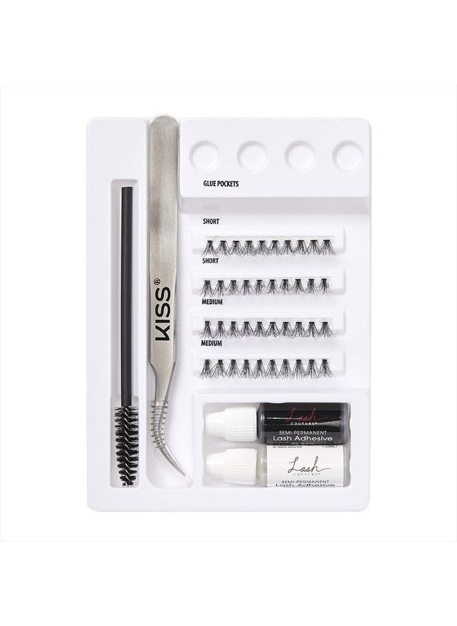 KISS - Lash Couture LuXtensions Collection 3D DIY Faux Lash Extensions Kit, with Semi-Permanent Lash Adhesive, Adhesive Remover, Precision Tweezer, Spoolie Mascara Wand, and 40 Lash Clusters - Image 1