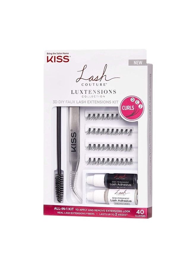 KISS - Lash Couture LuXtensions Collection 3D DIY Faux Lash Extensions Kit, with Semi-Permanent Lash Adhesive, Adhesive Remover, Precision Tweezer, Spoolie Mascara Wand, and 40 Lash Clusters - Image 1