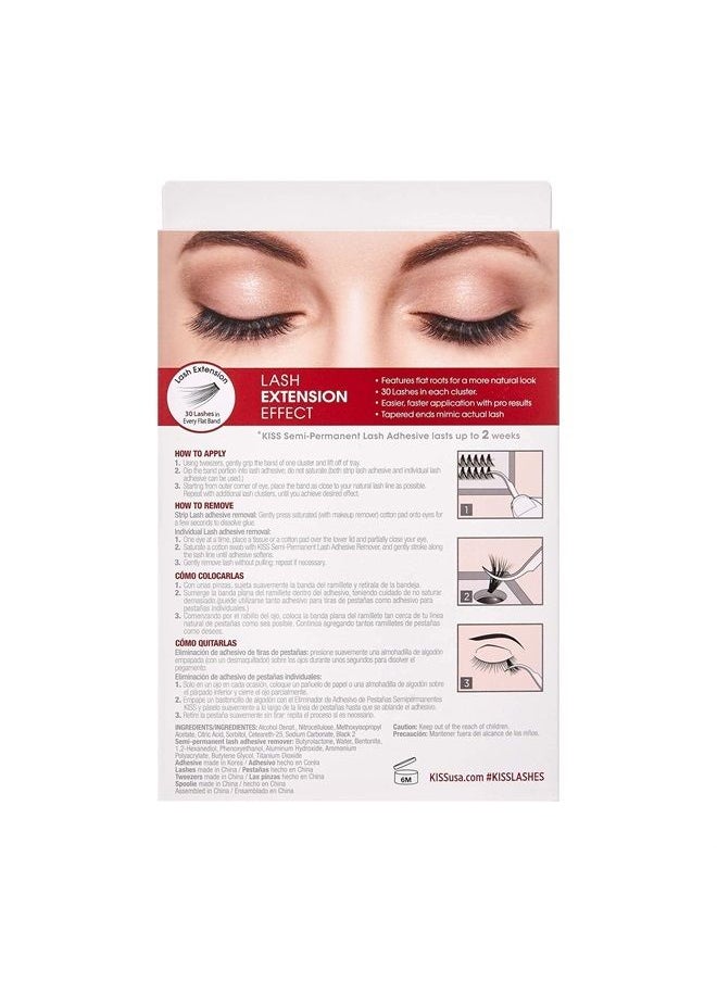 KISS - Lash Couture LuXtensions Collection 3D DIY Faux Lash Extensions Kit, with Semi-Permanent Lash Adhesive, Adhesive Remover, Precision Tweezer, Spoolie Mascara Wand, and 40 Lash Clusters - Image 1