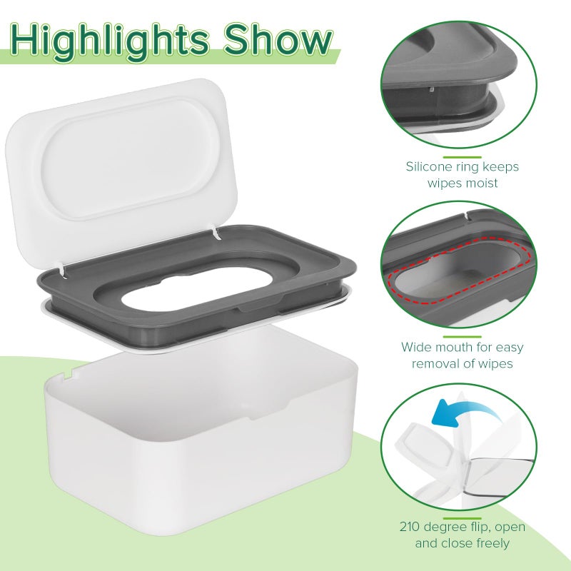 Flenpptly Baby Wipes Dispenser, Wipes Case Baby Wipe Holder Keeps Wipes Fresh, Non-Slip, Easy Open & Close (Gray) - Image 3