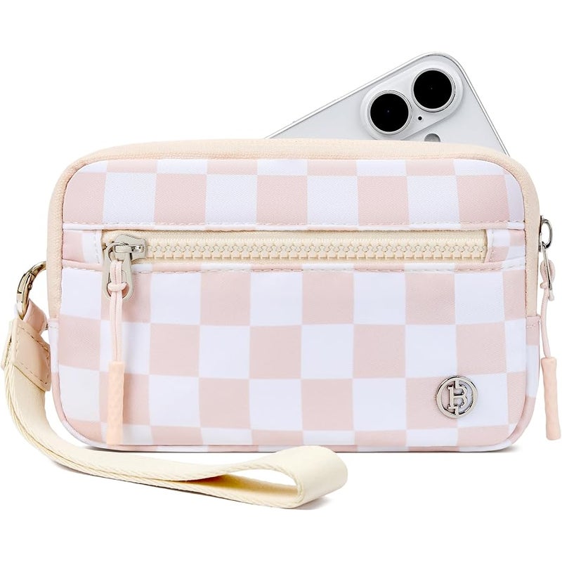 Bostanten Wristlet Wallets for Women RFID Checkered Wallet with ID Window Nylon Wristlet Purse with 3 Zippers - Image 1
