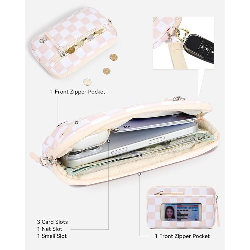 Bostanten Wristlet Wallets for Women RFID Checkered Wallet with ID Window Nylon Wristlet Purse with 3 Zippers - Image 3