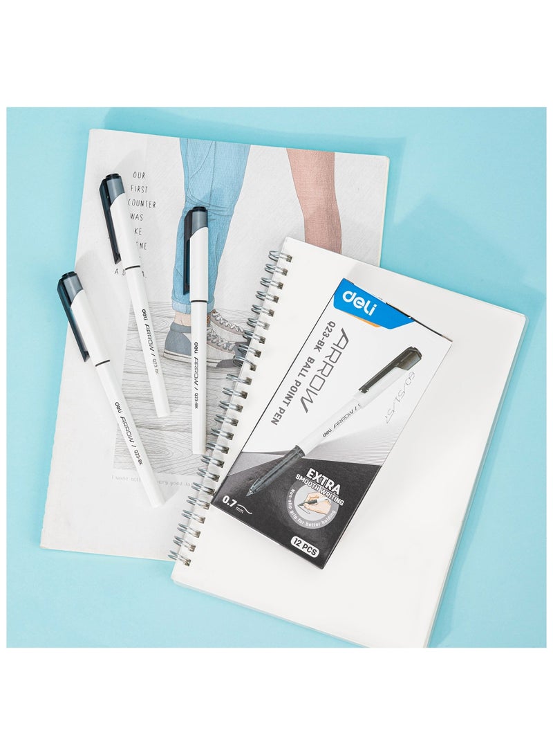 Deli 12-Piece Arrow Ballpoint Pen 0.7mm Tip Black Ink - Image 4