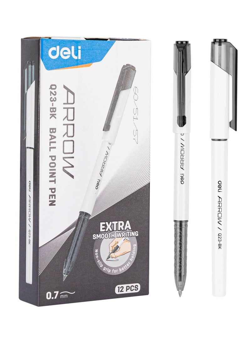 Deli 12-Piece Arrow Ballpoint Pen 0.7mm Tip Black Ink - Image 1