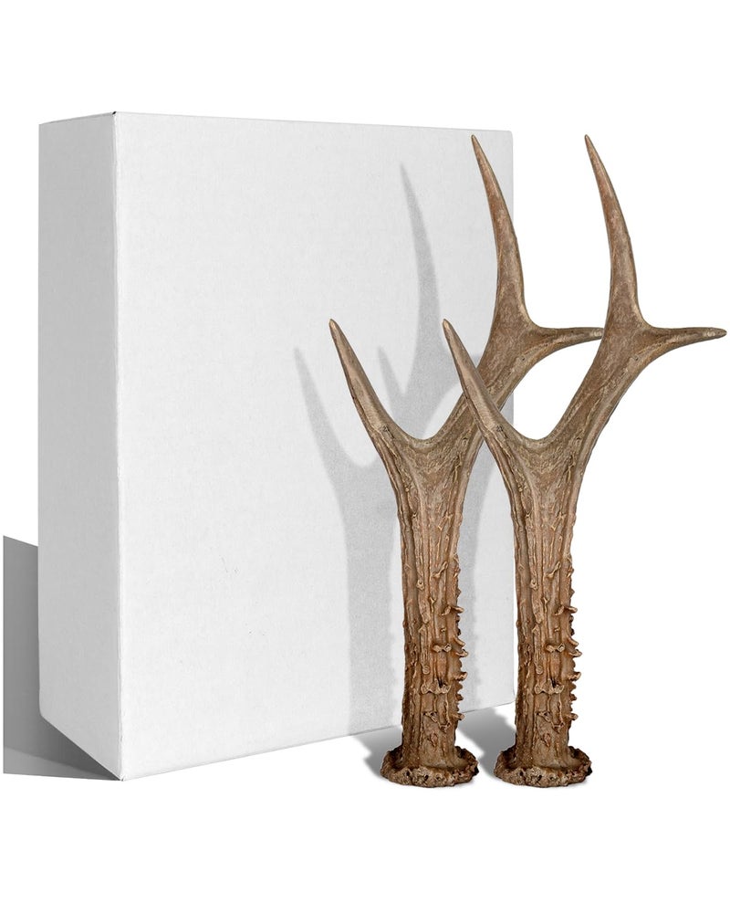 L'VOW Tribal Deer Antlers Decor - 2Pc Resin Antler Ornaments for LARP Accessories, Barbarian Cosplay, Viking Weddings, Parties(Brown) - Image 1