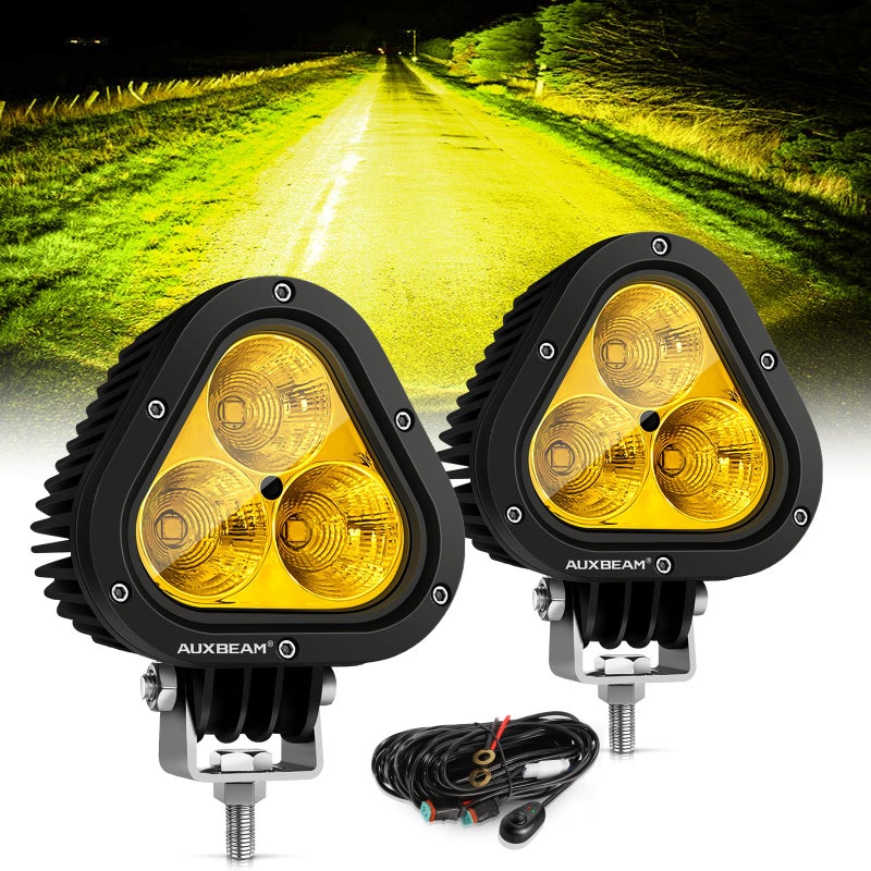 Auxbeam 4in 90W Led Amber Fog Light Super Bright 9000LM LED Off Road Light Yellow Spot Flood Combo Triangle Led Pod for Jeep Motorcycle SUV Trucks Boat - Image 3