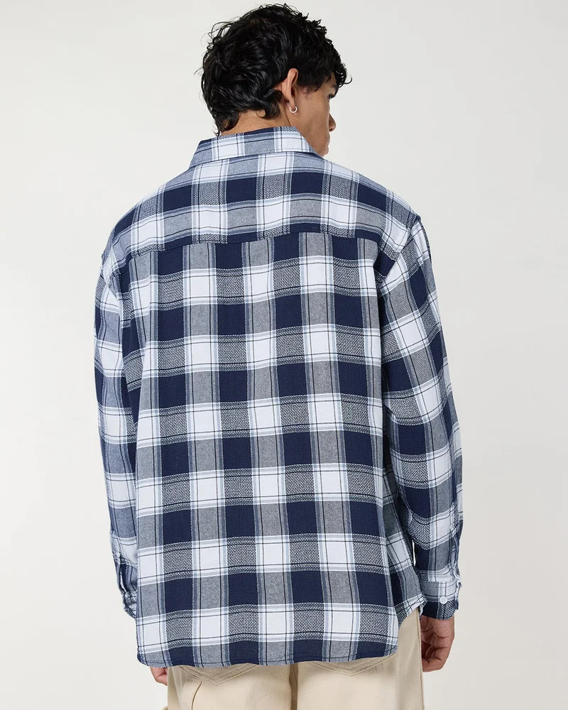 bewakoof  Men's White & Blue Checked Oversized Shirt for Men | Best Price UAE