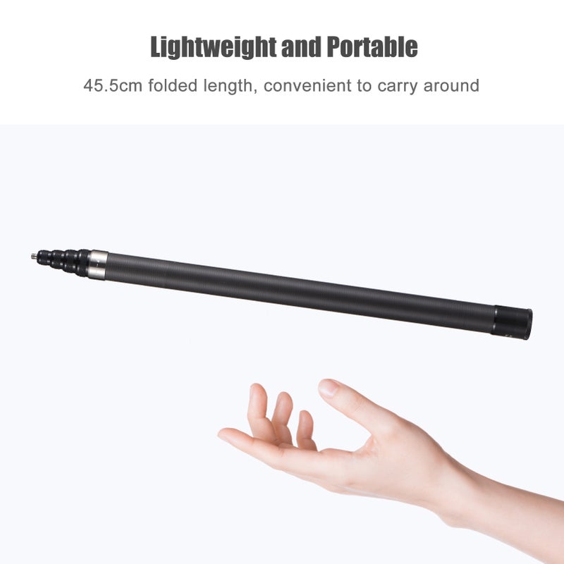 Portable Selfie Stick Carbon Fiber Stand Camera Bracket 1/4 Inch Screw Mount 45.5cm-280cm/ 17.9in-110in Adjustable Length Compatible with Insta360 X2/ X3 - Image 5