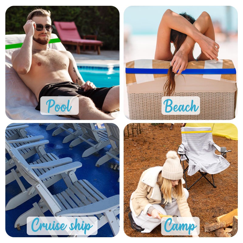 Uxeqtop Towel Bands for Beach & Cruise Chairs Stretch Elastic Holders, No-Snap Beach Towel Clips Alternative Vacation & Cruise Essentials 2026, 6 Pack - Image 5