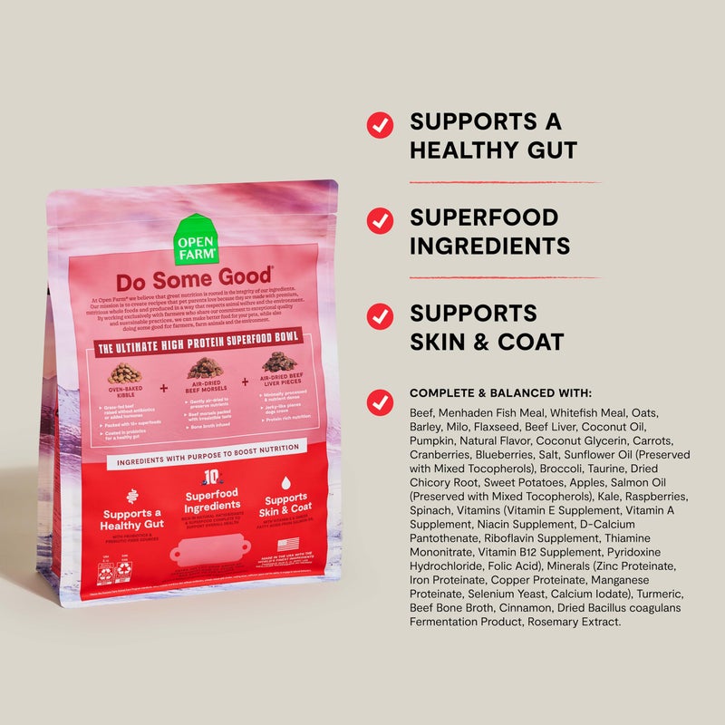 Open Farm, Epic Blend High Protein Dry Dog Food, Probiotic Coated & Bone Broth Infused Kibble with Air Dried Meat & Organs, Minimally Processed & Nutrient Dense, Beef & Superfood Recipe, 18lb Bag - Image 5
