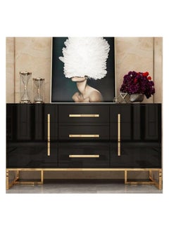 AWD Elegant Sideboard, Storage Organizer Cabinet, Multifunctional Sideboard Buffet Server Engineered Wood Tempered Glass Top, Ideal for Dining Room, Kitchen or Living and Home Décor. (Black)  - Image 1