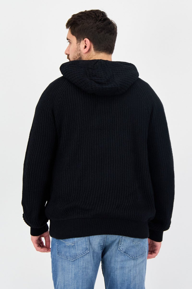 Threadbare Men Solid Knitted Long Sleeve Full Zip Hoodie, Navy - Image 3