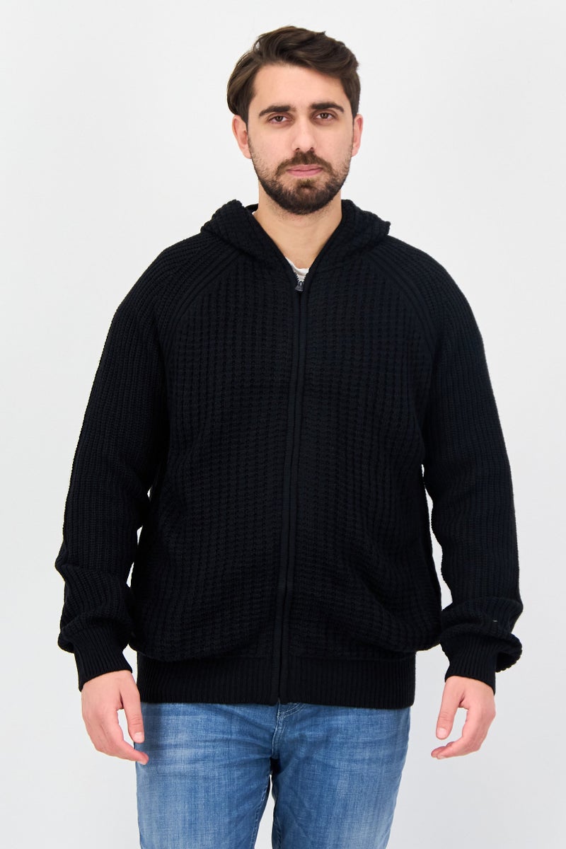 Threadbare Men Solid Knitted Long Sleeve Full Zip Hoodie, Navy - Image 1