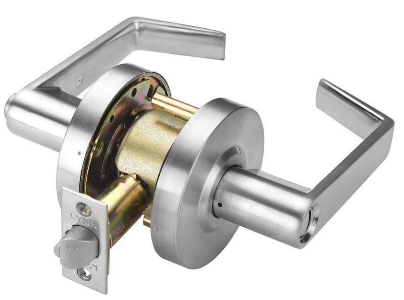 LYNN HARDWARE Commercial Door Lever Lock HeavyDuty Locking Door Handle Designer Door Handles Cylindrical Lever Lock NonHanded Grade 2 Door Handle Satin Chrome PrivacyBathroom Function