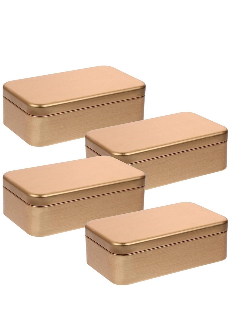 Y&D - 4Pcs Tins Containers Metal Rectangular Empty Hinged Box Portable Storage with Lid Small Set for Home Organizer(Golden) - Image 1