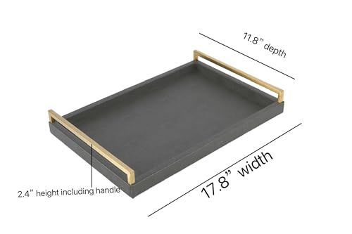 WV 17.8 * 11.8" Grey Shagreen Large Serving Tray with Brushed Gold Handle,Faux Leather Home Decorative Tray, Coffee Table Tray for Living Room, Dinning, Vanity （Grey - Image 2