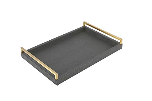 WV 17.8 * 11.8" Grey Shagreen Large Serving Tray with Brushed Gold Handle,Faux Leather Home Decorative Tray, Coffee Table Tray for Living Room, Dinning, Vanity （Grey - Image 1