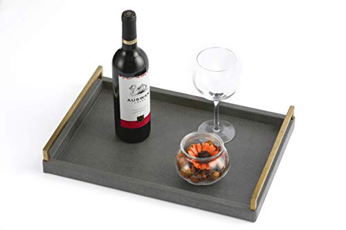 WV 17.8 * 11.8" Grey Shagreen Large Serving Tray with Brushed Gold Handle,Faux Leather Home Decorative Tray, Coffee Table Tray for Living Room, Dinning, Vanity （Grey - Image 3