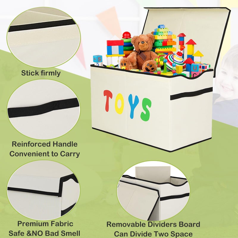 YOLOXO Toy Box Chest, Collapsible Sturdy Storage Bins with Lids, Extra Large Kids Toy Storage Organizer Boxes Bins Baskets for Kids, Boys, Girls, Nursery Room, Playroom, Closet (New Beige) - Image 3