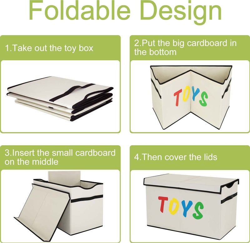 YOLOXO Toy Box Chest, Collapsible Sturdy Storage Bins with Lids, Extra Large Kids Toy Storage Organizer Boxes Bins Baskets for Kids, Boys, Girls, Nursery Room, Playroom, Closet (New Beige) - Image 5