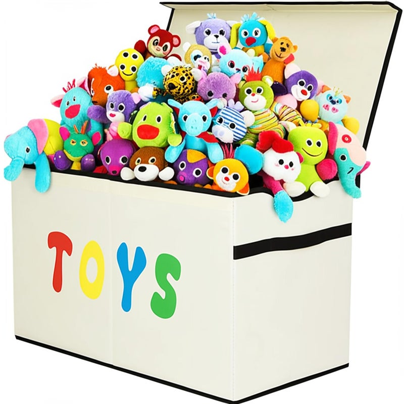 YOLOXO Toy Box Chest, Collapsible Sturdy Storage Bins with Lids, Extra Large Kids Toy Storage Organizer Boxes Bins Baskets for Kids, Boys, Girls, Nursery Room, Playroom, Closet (New Beige) - Image 1