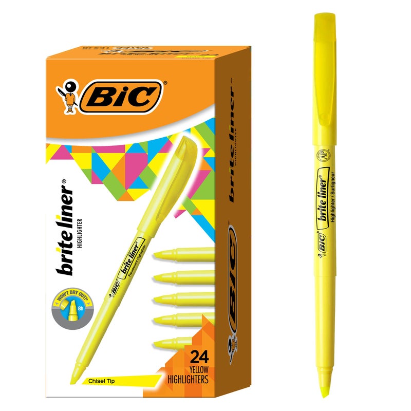 BIC Brite Liner Highlighters, Chisel Tip, 24-Count Pack of Yellow Highlighters, Ideal Highlighter Set for Organizing and Coloring - Image 1