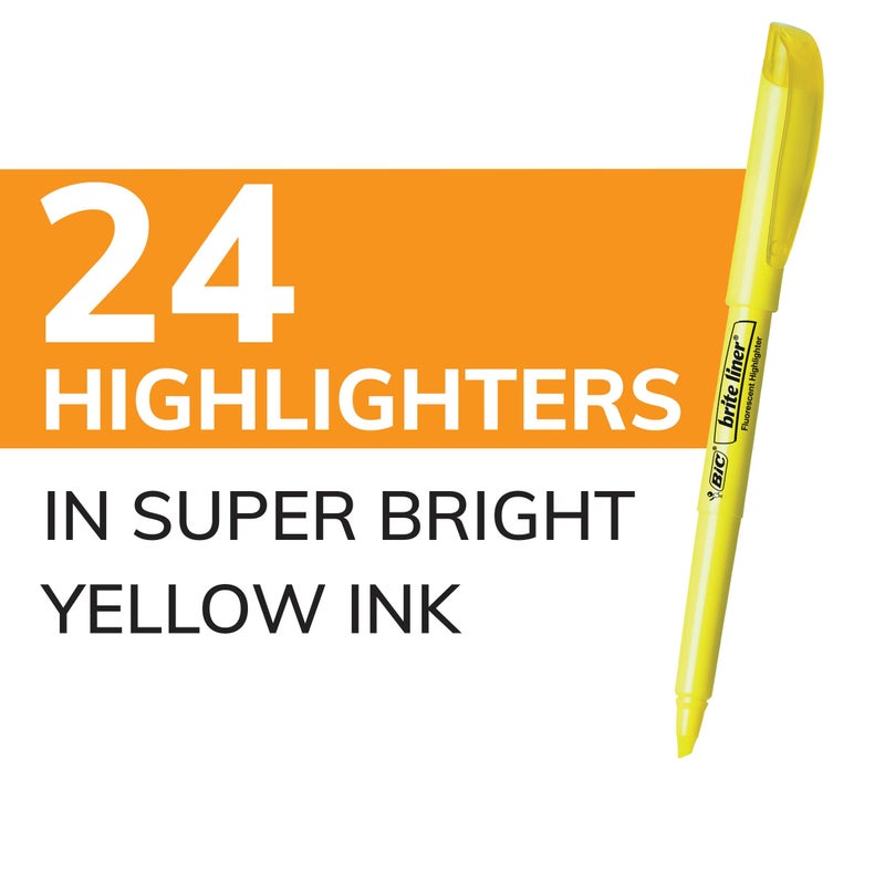 BIC Brite Liner Highlighters, Chisel Tip, 24-Count Pack of Yellow Highlighters, Ideal Highlighter Set for Organizing and Coloring - Image 2