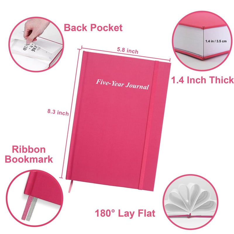 Tuun Fuplan Hard Cover 5 Year Journal | The Easiest to Use Five Year Journal | Quick and Easy Five Year Memory Notebook | 5.8'' x8.3'', Pink - Image 2