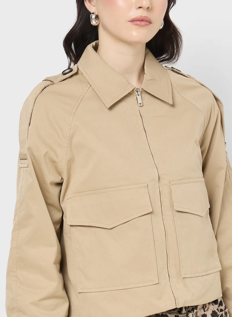 Ginger Zip Up Utility Jacket with Pocket Details