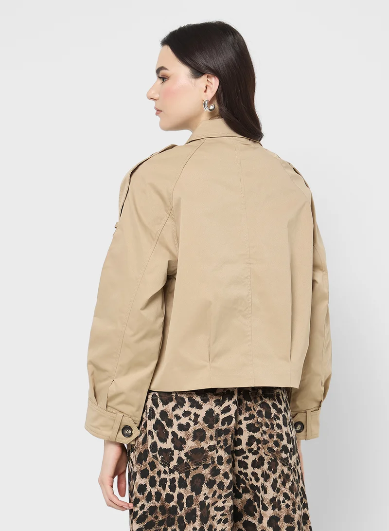 جينجر Zip Up Utility Jacket with Pocket Details